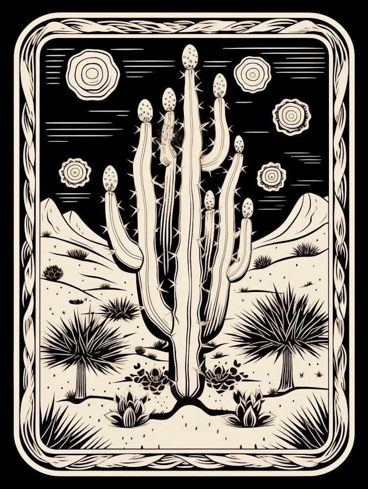 B&W Cactus Illustration Cylindropuntia Kleiniae 2