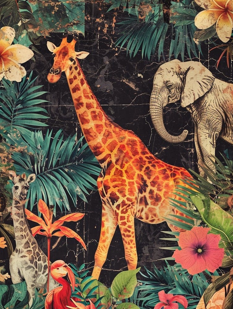 Safari Animals Retro Collage