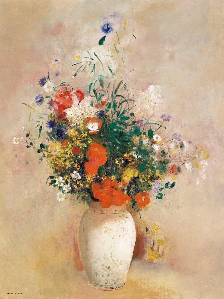 Vase Of Flowers (Pink Background), Odilon Redon