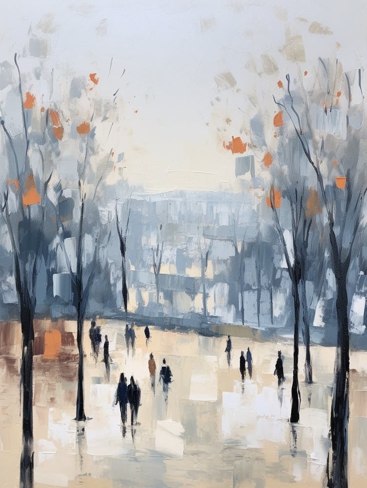 Winter City Park Painting Montjuc Park Barcelona 3