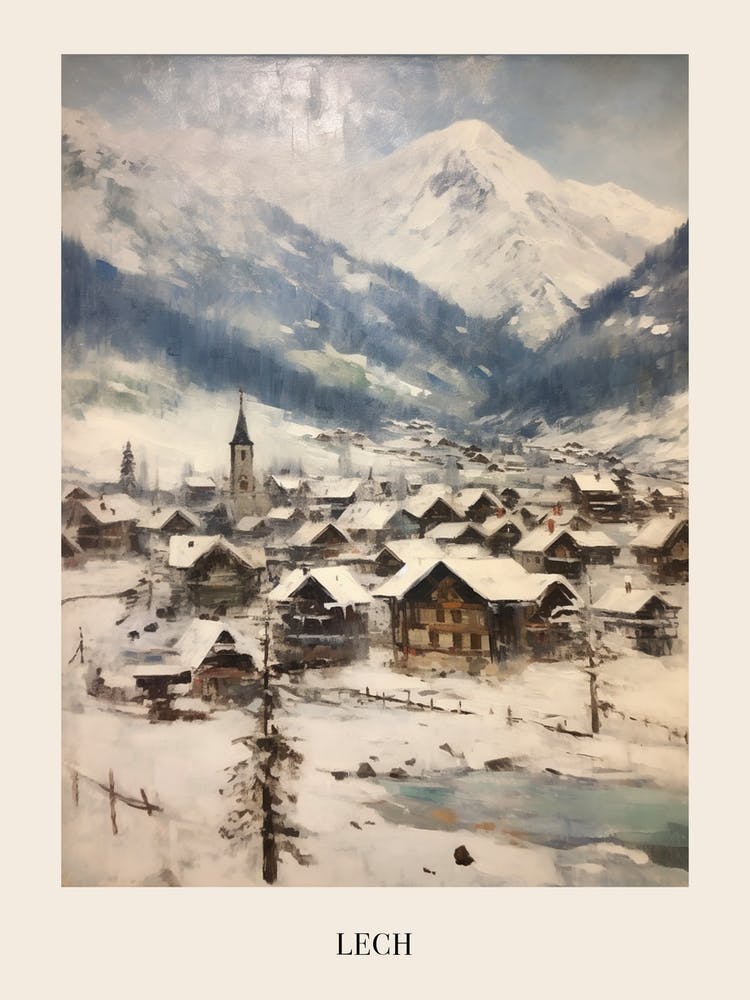 Vintage Winter Painting Poster Lech Austria 2