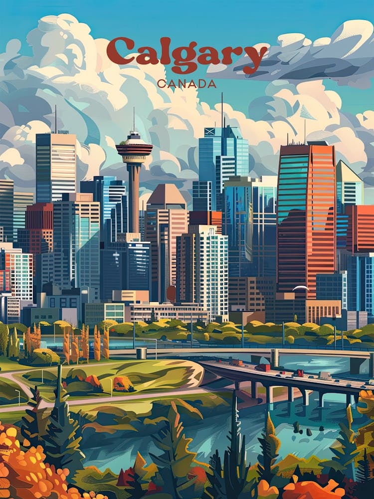 Calgary Canada Retro Art Illustration