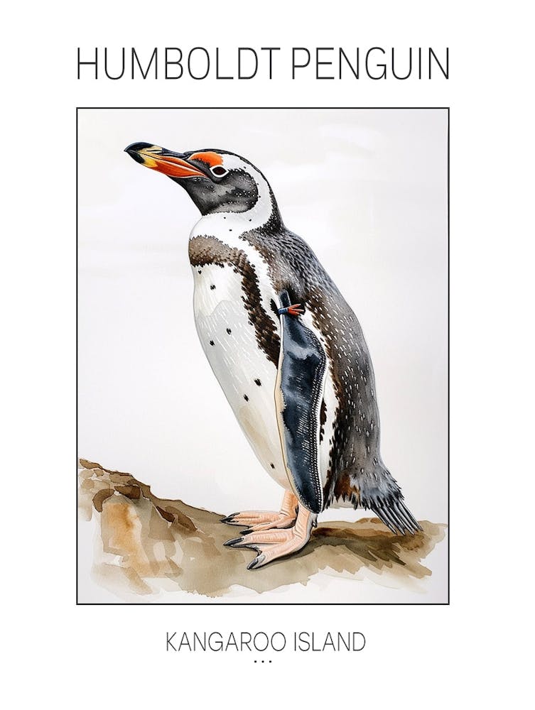 Humboldt Penguin Kangaroo Island Penneshaw Watercolour Painting 3 Poster