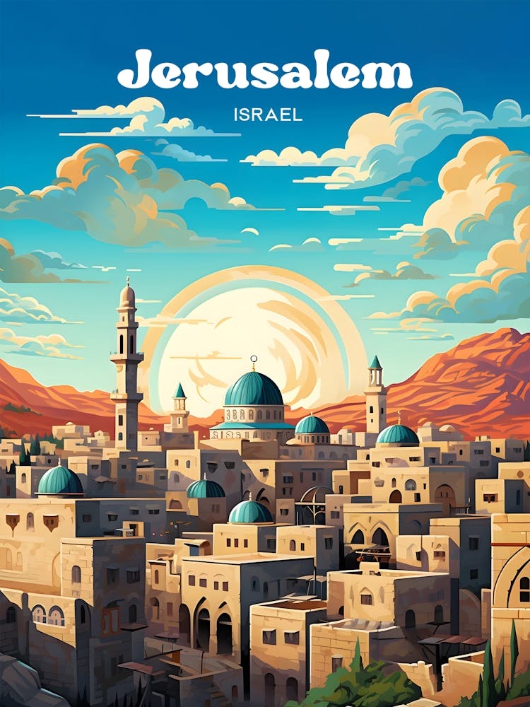 Jerusalem Israel Cityscape Modern Travel Illustration