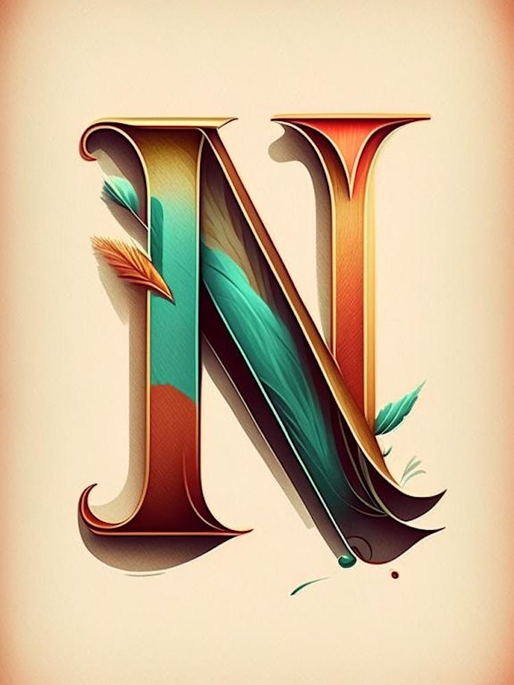 N, Letter, Alphabet Retro Drawing 2