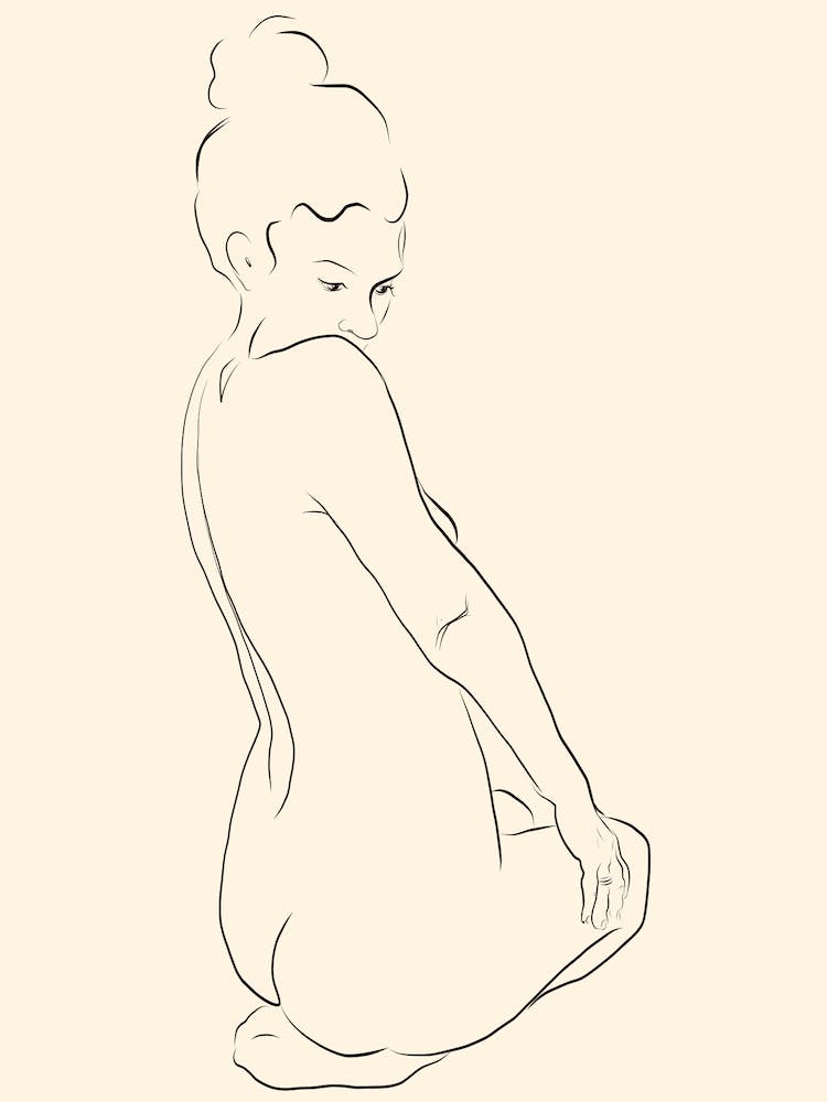 Getting Ready Nude Woman Line Art