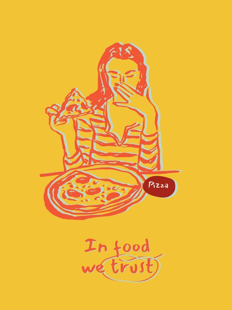 Pizza Poster – In Food We Trust, Colorful Kitchen Wall
