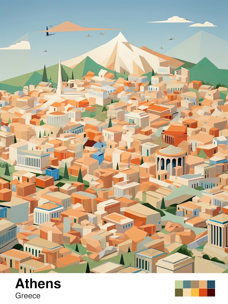 Athènes, Grèce, Illustration géométrique 3 Affiche