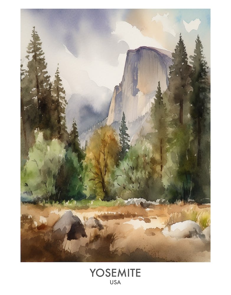 Yosemite 4 Watercolour Travel Poster