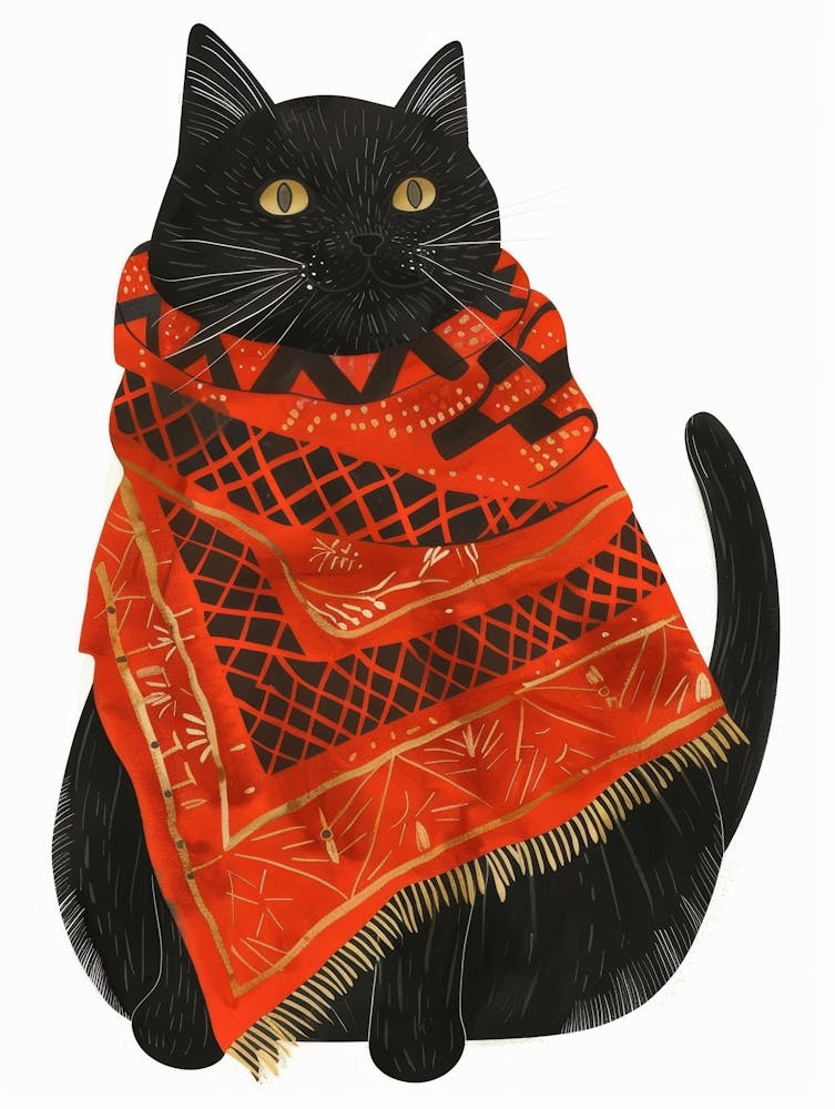 Black Cat With Scarf
