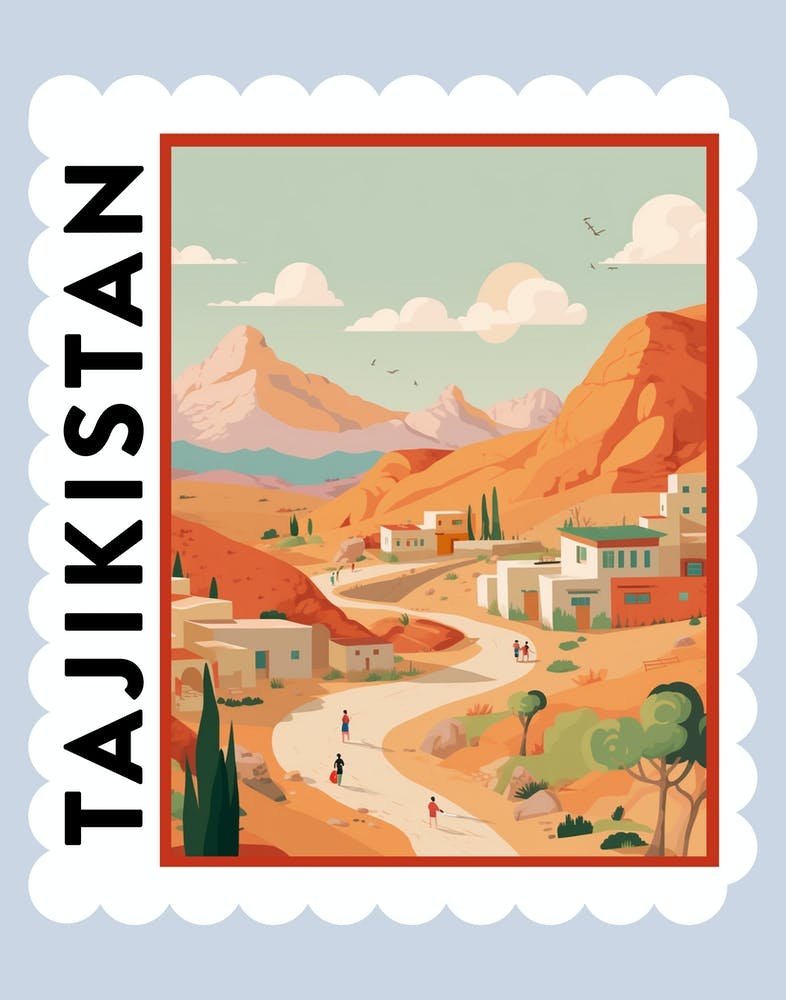 Tajikistan Travel Stamp Poster