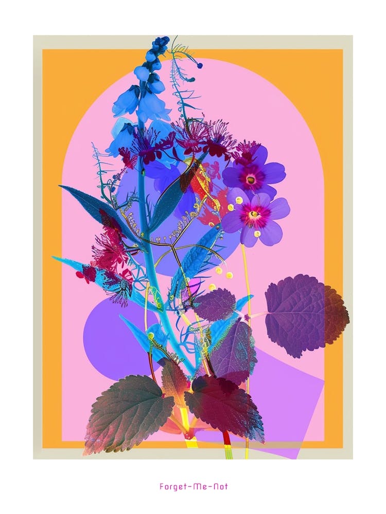 Forget Me Not 6 Neon Flower Collage Poster