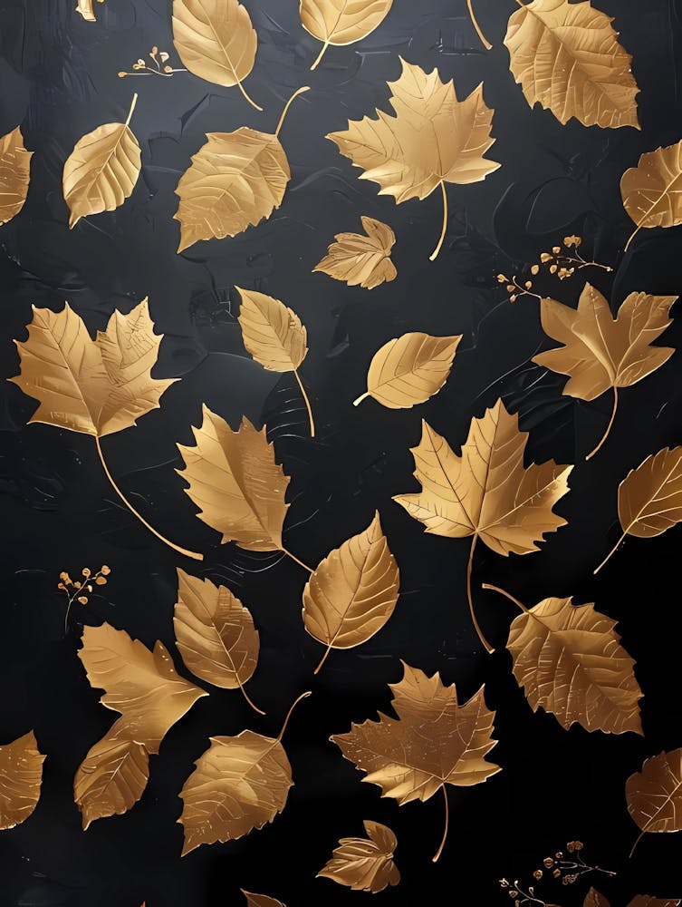 Gold Leaves On Black Background 1