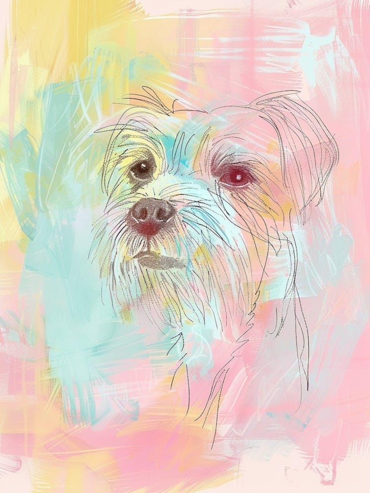 Pastel Minimal Line Terrier Dog Pink Gouache Paint