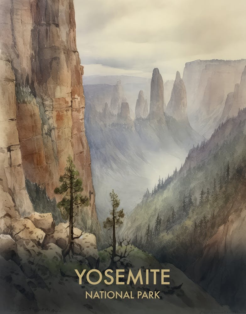 Yosemite National Park Watercolors Vintage Travel Poster 1