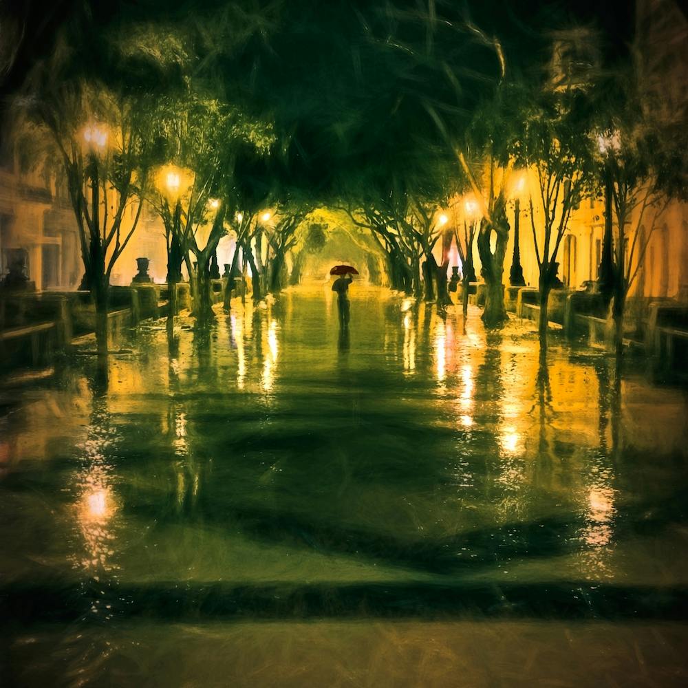 Rainy Night On The Prado Square
