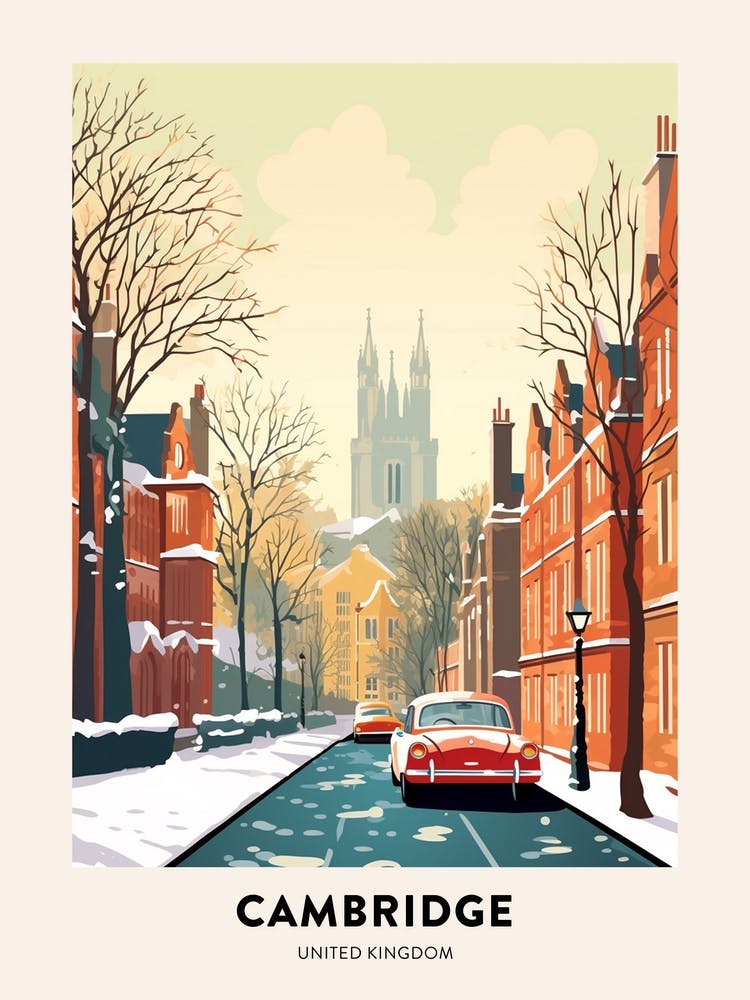 Vintage Winter Travel Poster Cambridge United Kingdom 3