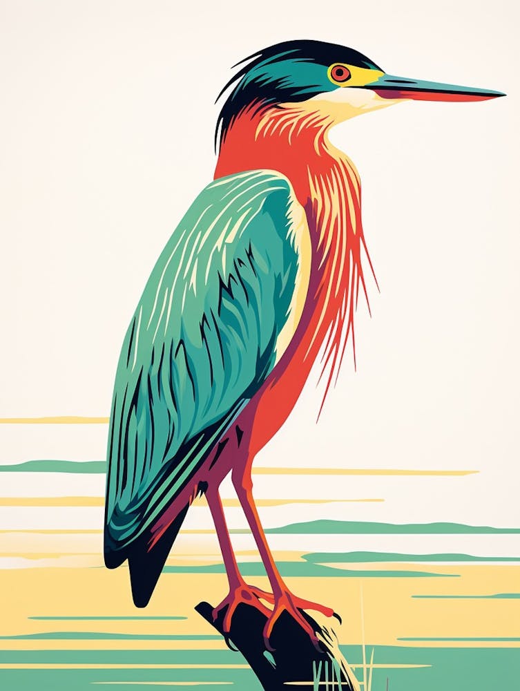 Andy Warhol Style Bird Green Heron 1