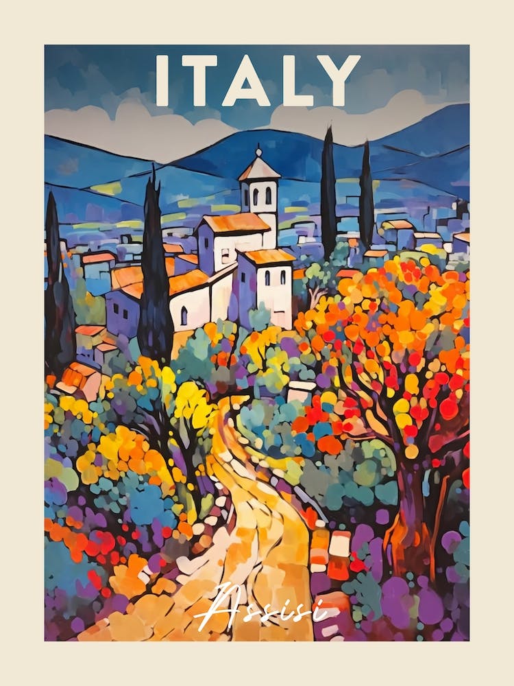 Assisi Italy 3 Fauvist Painting  Travel Poster