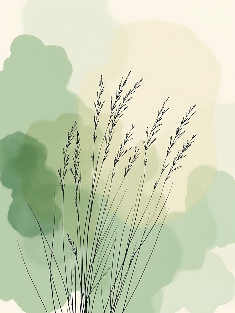 Stylized Sage Green Flower Field