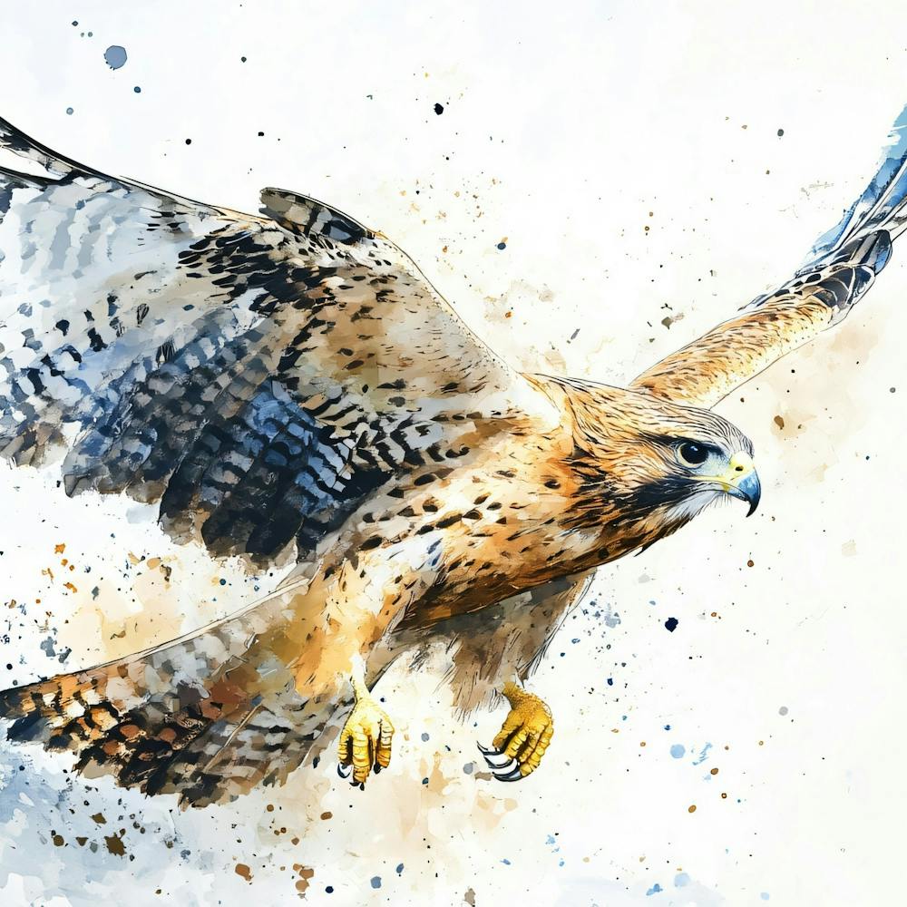 Hawk In Flight Watercolor Painting