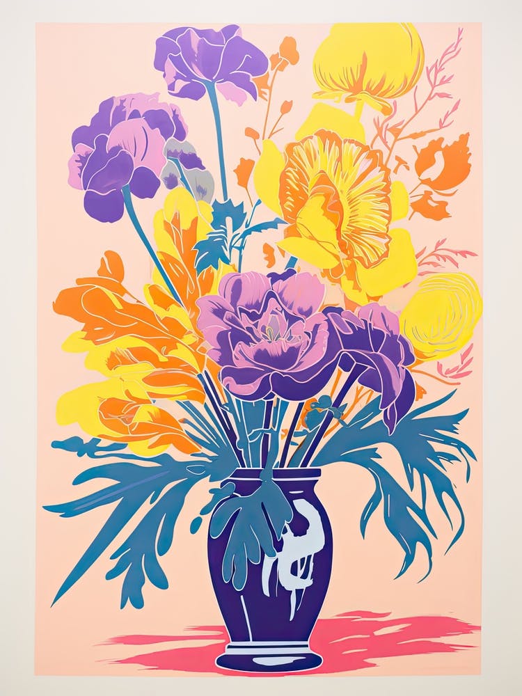 Colourful Flower Still Life In Risograph Style 7
