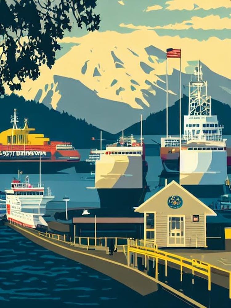 Port Of Seattle United States Vintage Poster harbour