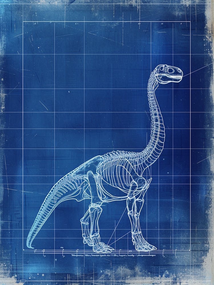 Apatosaurus Dinosaur Blue Print Sketch 4