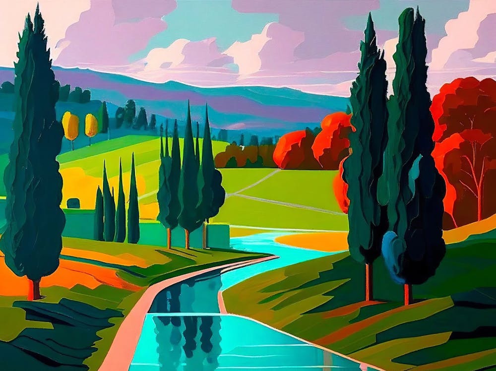 Contemporary Painting Of Country Landscape Scenery, Canadian Wall Art, Newfoundland Prints, California Scenery, Vineyard Painting