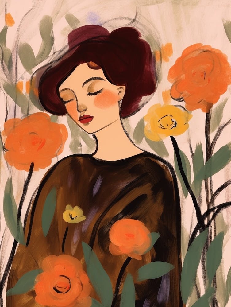 Woman With Autumnal Flowers Rose 3