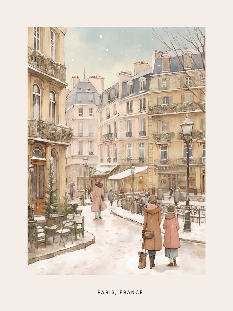 Vintage Winter Poster Paris France 2