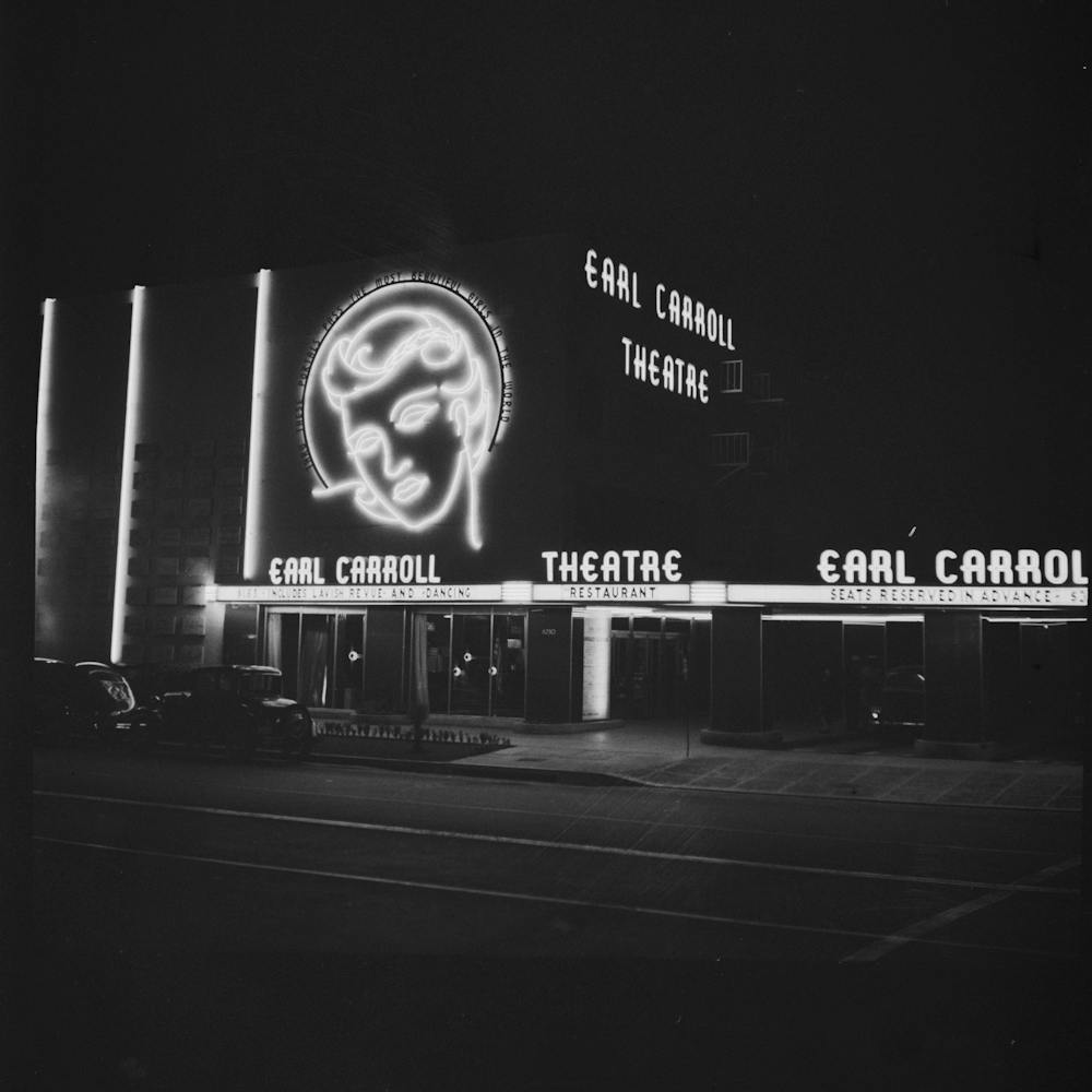 Hollywood, California,Neon Signs At The Famous Earl Carroll Theater By Russell Lee
