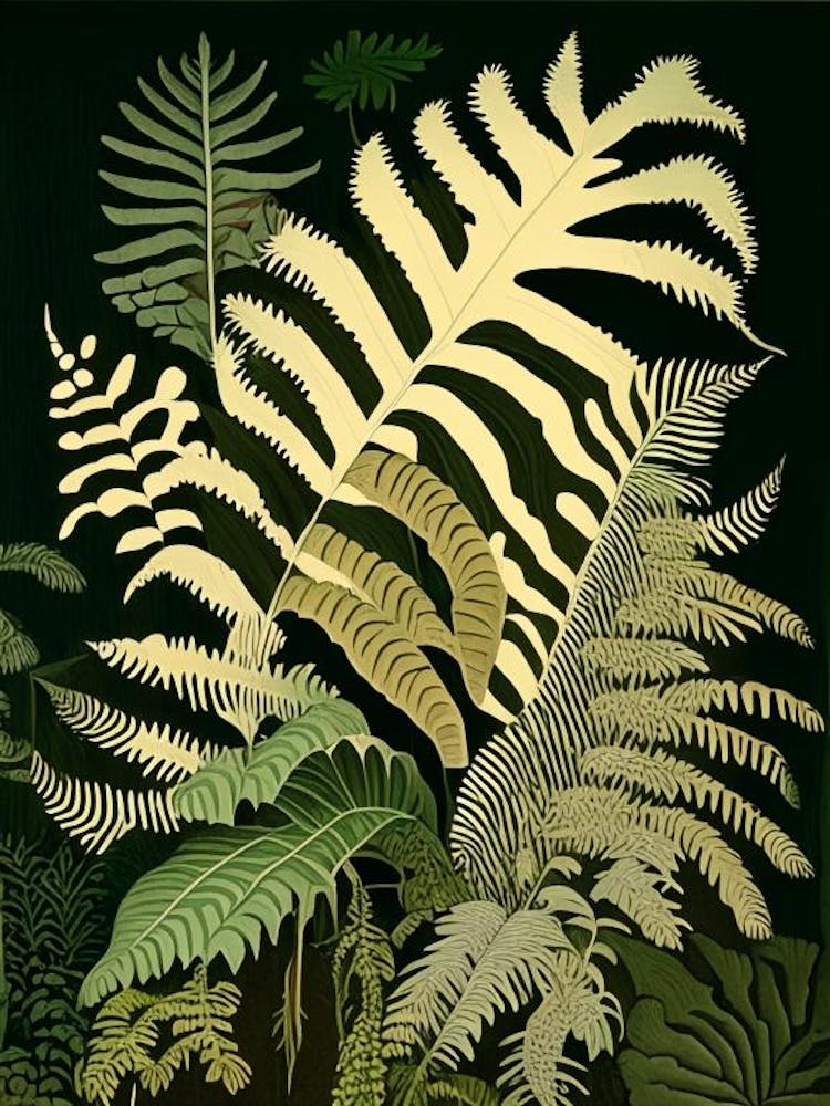 Crested Wood Fern Rousseau Inspired