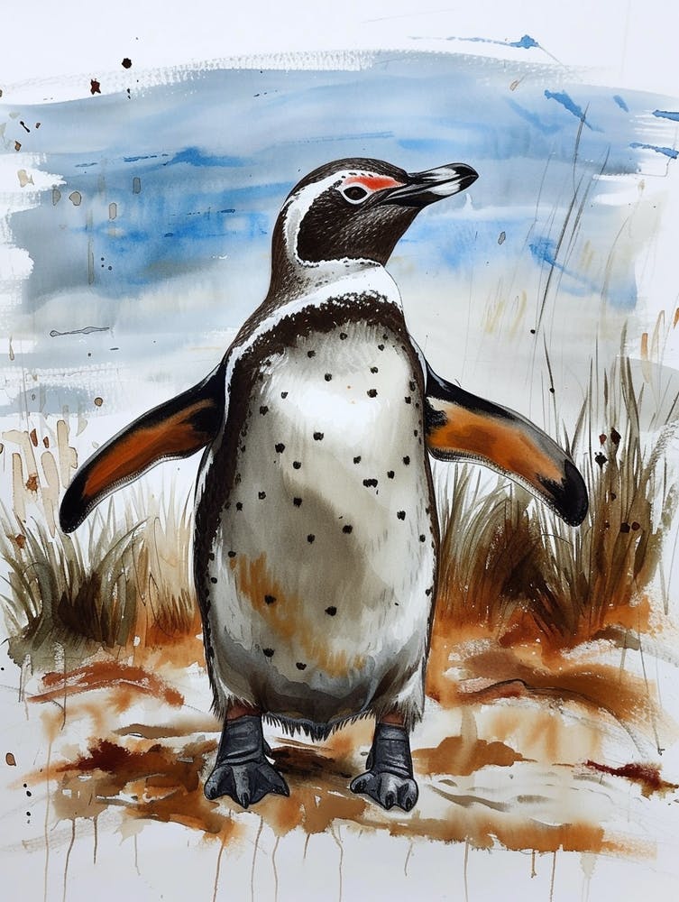 Humboldt Penguin Santiago Island Watercolour Painting 3