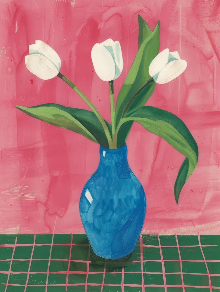 White Tulips In A Blue Vase 2