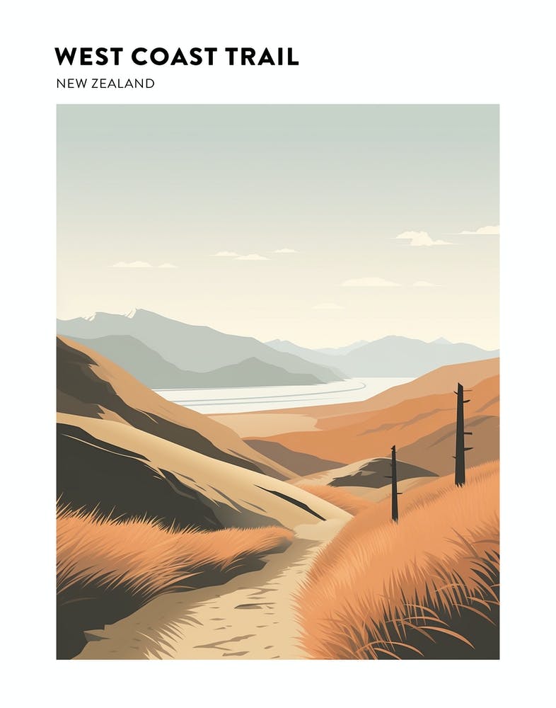 West Coast Trail New Zealand 2 Hiking Trail Landscape Poster