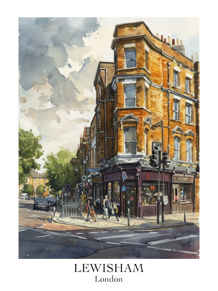 Lewisham London Borough   Street Watercolour 3 Poster
