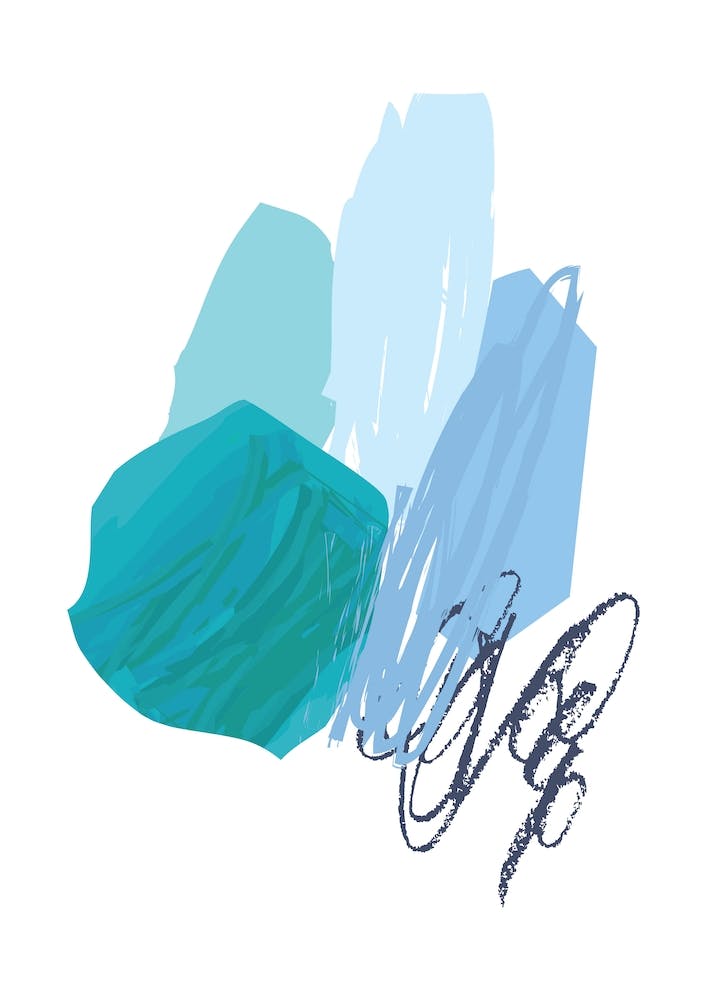 Abstract Teal Circle with Blue Drawing