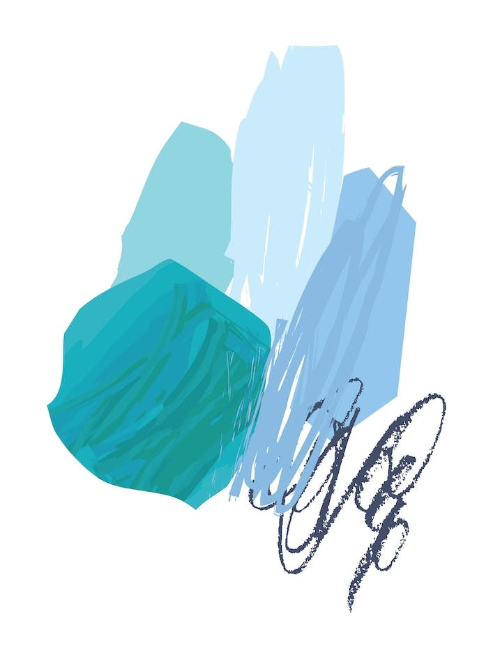 Abstract Teal Circle with Blue Drawing