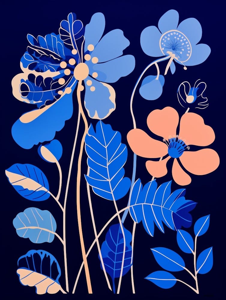 Blue Flower Illustration Peacock Flower 1