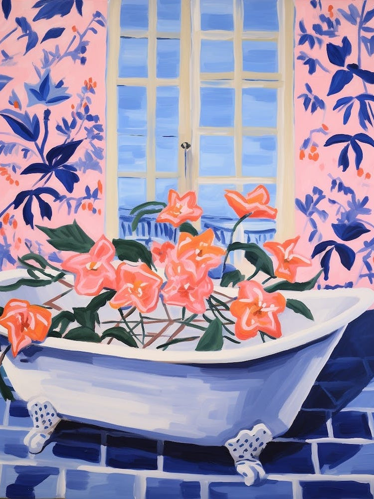 A Bathtube Full Hibiscus In A Bathroom 3