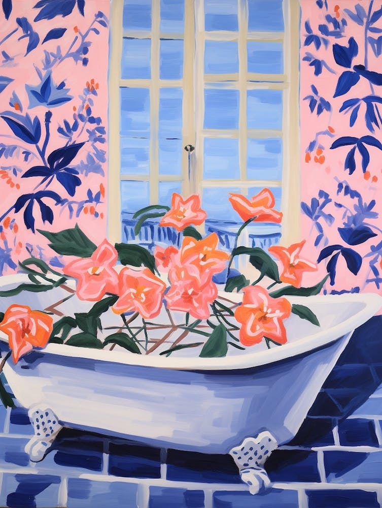 A Bathtube Full Hibiscus In A Bathroom 3