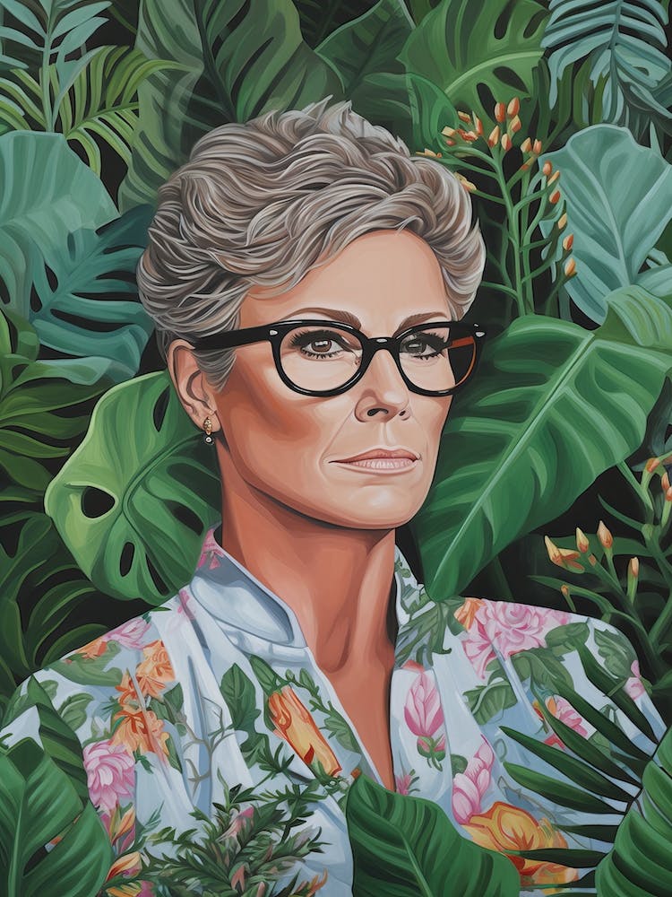 Floral Handpainted Portrait Of Jamie Lee Curtis 4