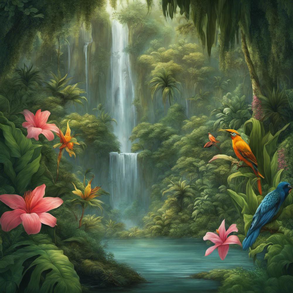 Tropical Jungle With Waterfall