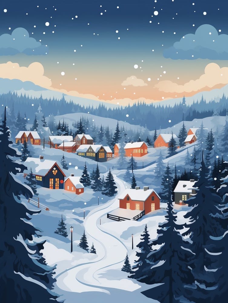 Winter Travel Night Illustration Fairbanks Alaska 2