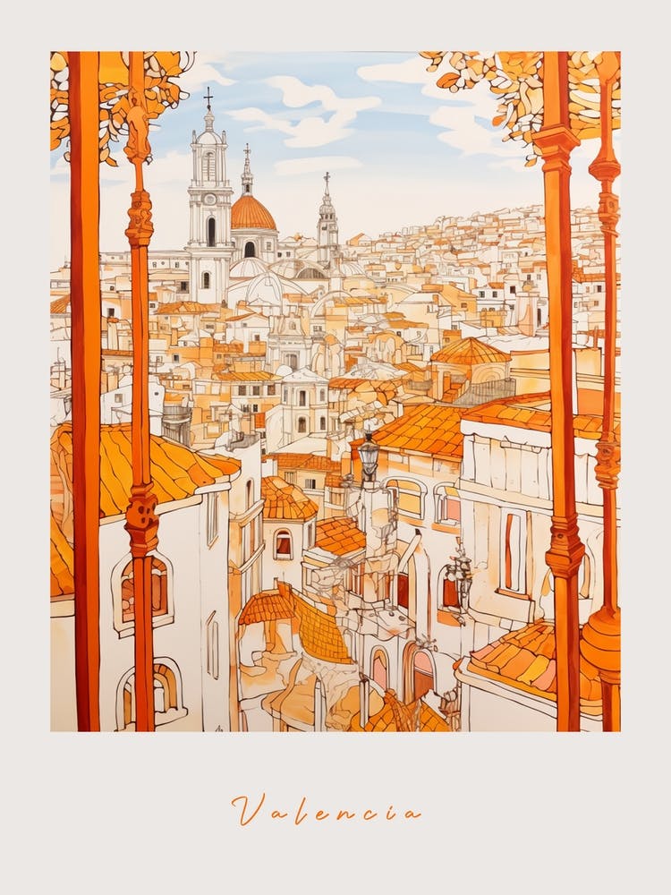 Valencia Spain 2 Orange Zeichnungsposter