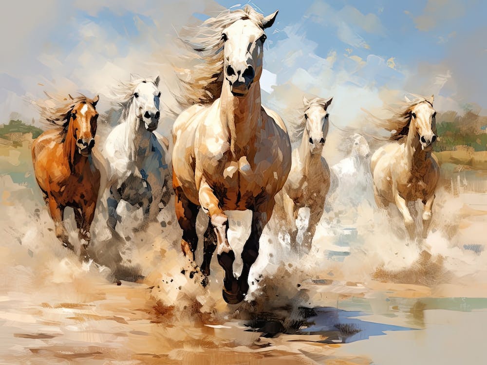 Horses Painting In Mendoza, Argentina, Landscape 3
