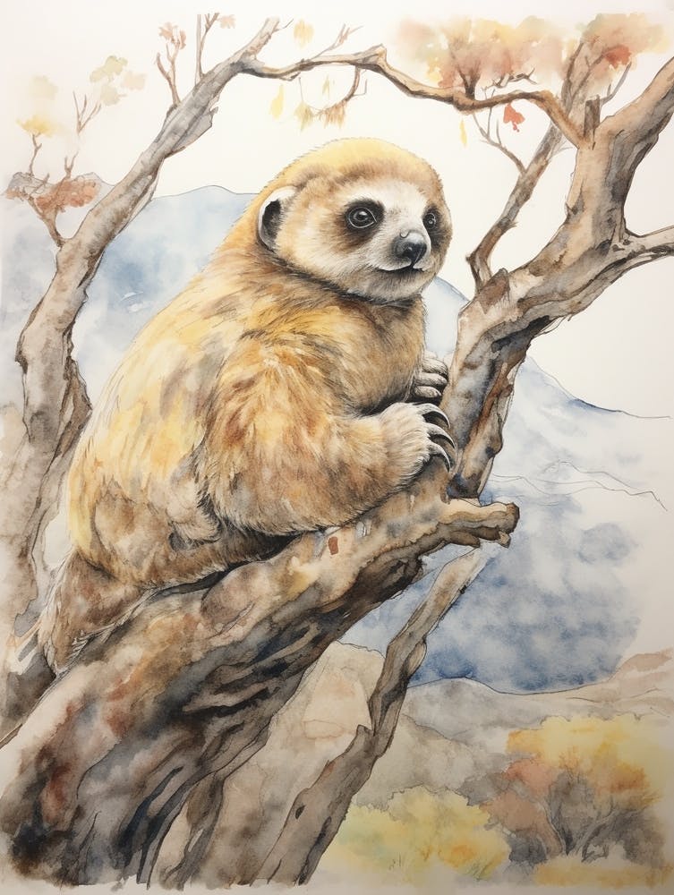 Storybook Animal Watercolour Sloth 1