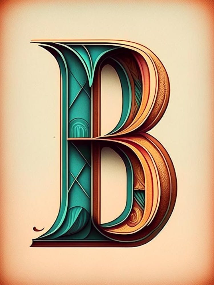 B, Letter, Alphabet Retro Drawing 6