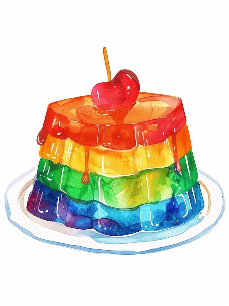 Rainbow Jelly Watercolour On A Plate